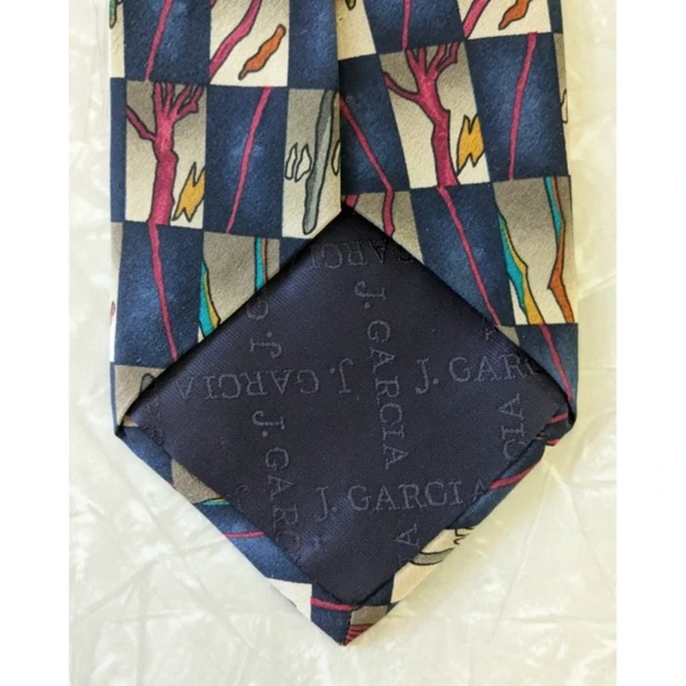 J. Garcia Silk Necktie Grateful Dead Abstract Checkerboard Navy 58